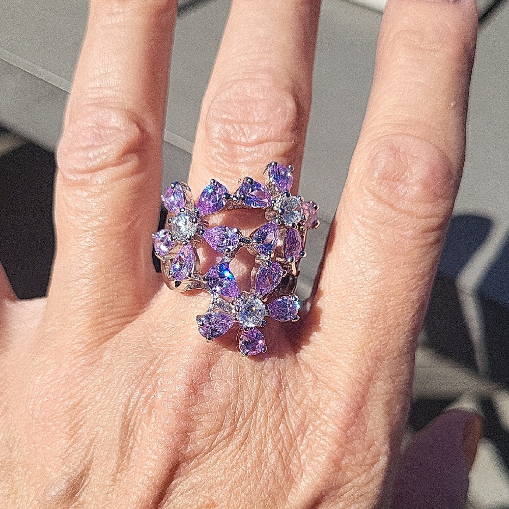 Purple Floral Gemstone Ring